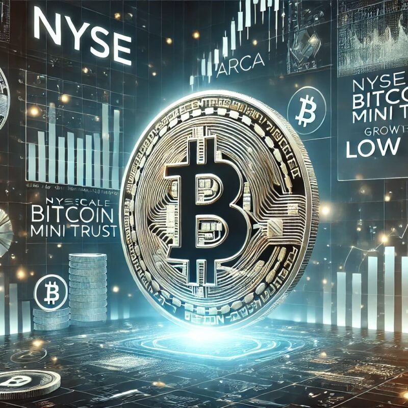 Bitcoin symbol prominently displayed. Include elements like the NYSE Arca logo